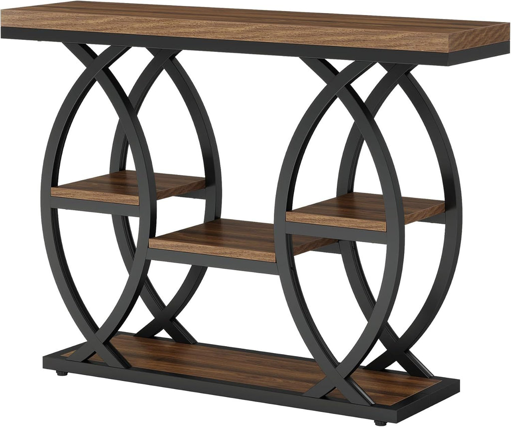 Rustic Four-Tier Entryway Console with Curved Metal Frame — view 4