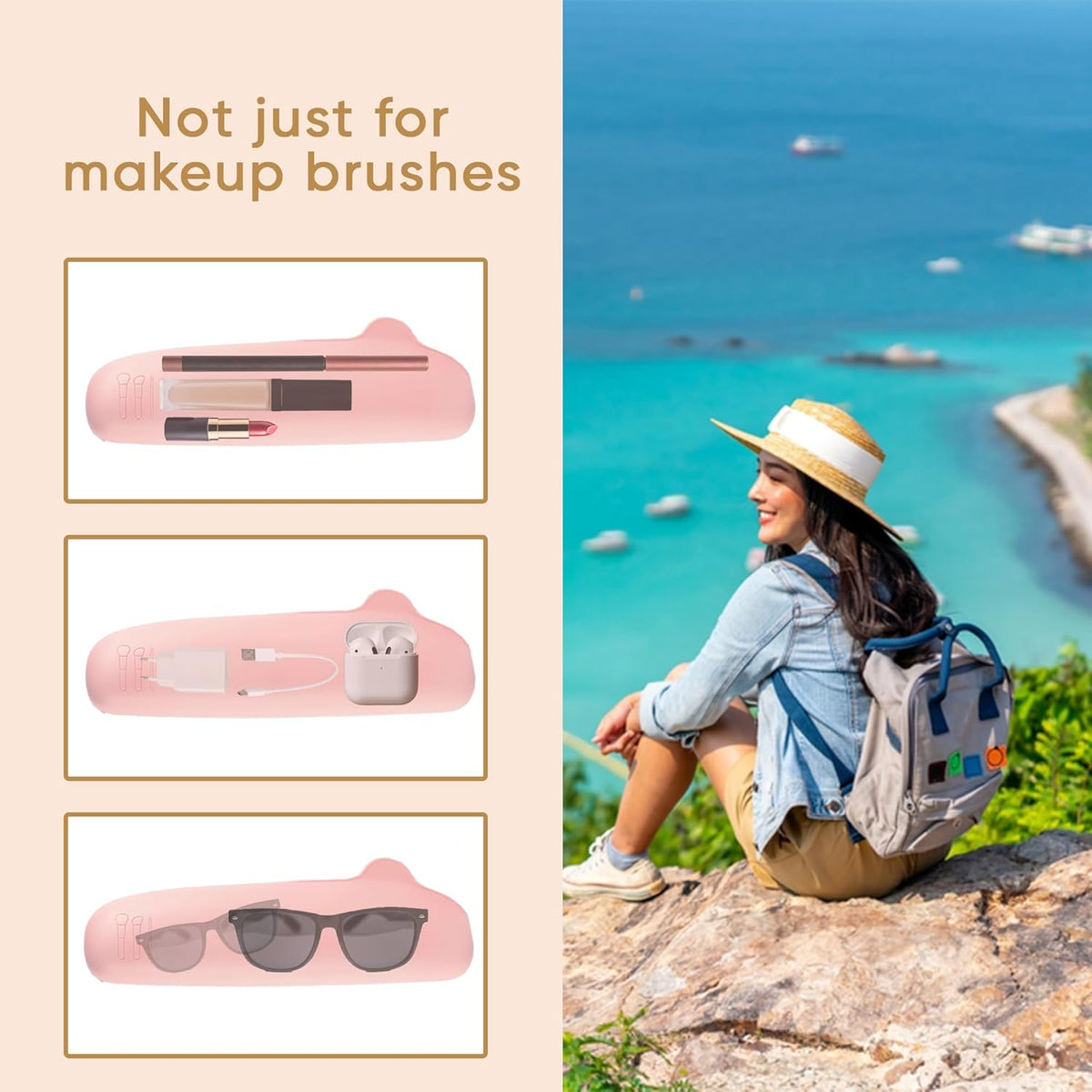Pink Silicone Makeup Brush Travel Case