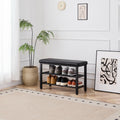 Black Cushioned Shoe Bench with Two Mesh Shelves — view 1