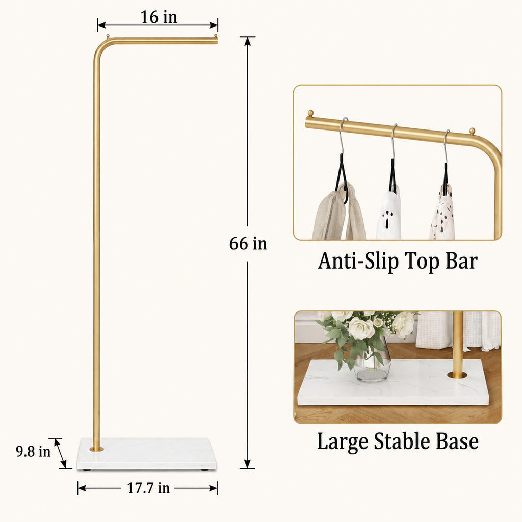 Gold-Tone Slim Garment Stand with White Base — view 7