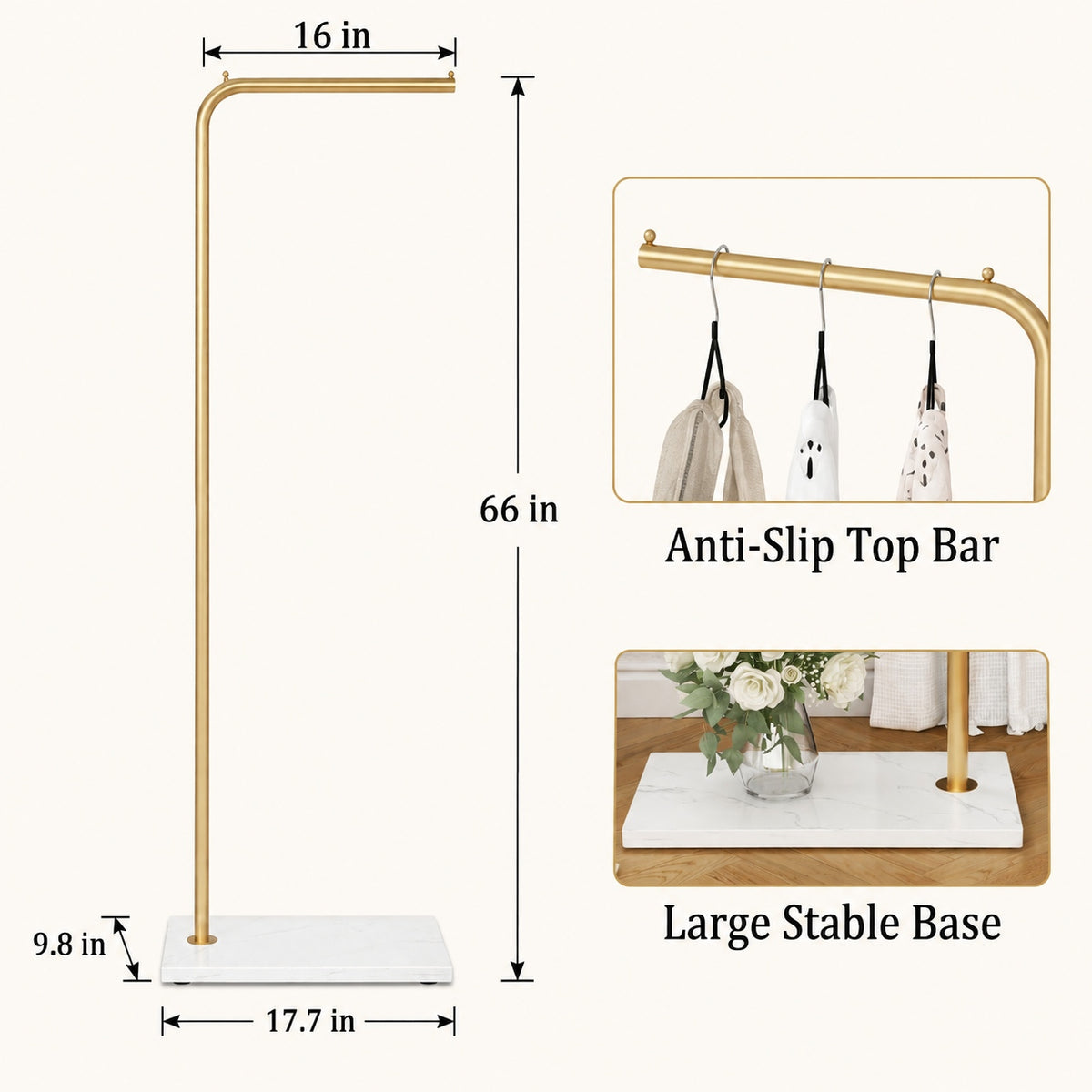 Gold-Tone Slim Garment Stand with White Base — view 7