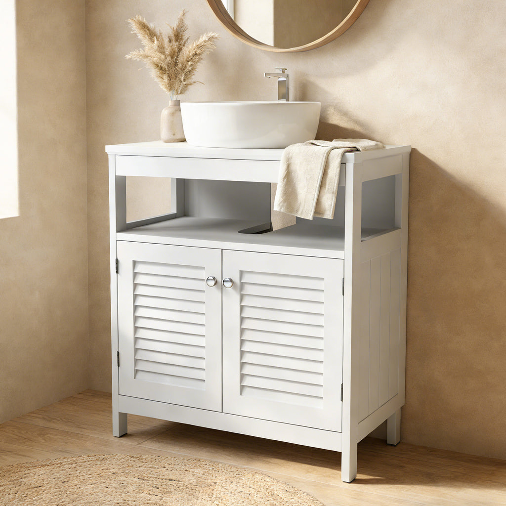 White Under-Sink Cabinet with Open Shelf — view 4
