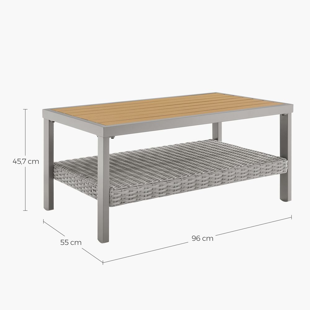 Gray Coffee Table with Woven Storage Shelf — view 2