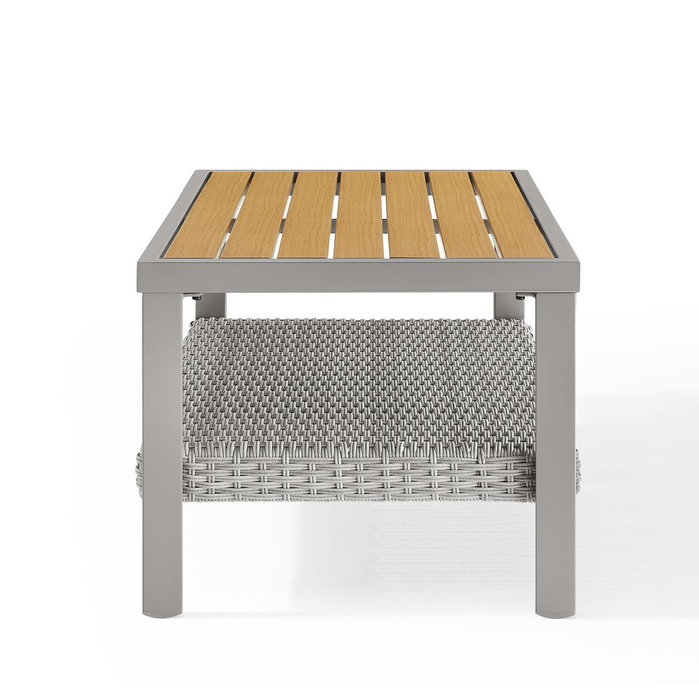 Gray Coffee Table with Woven Storage Shelf — view 3