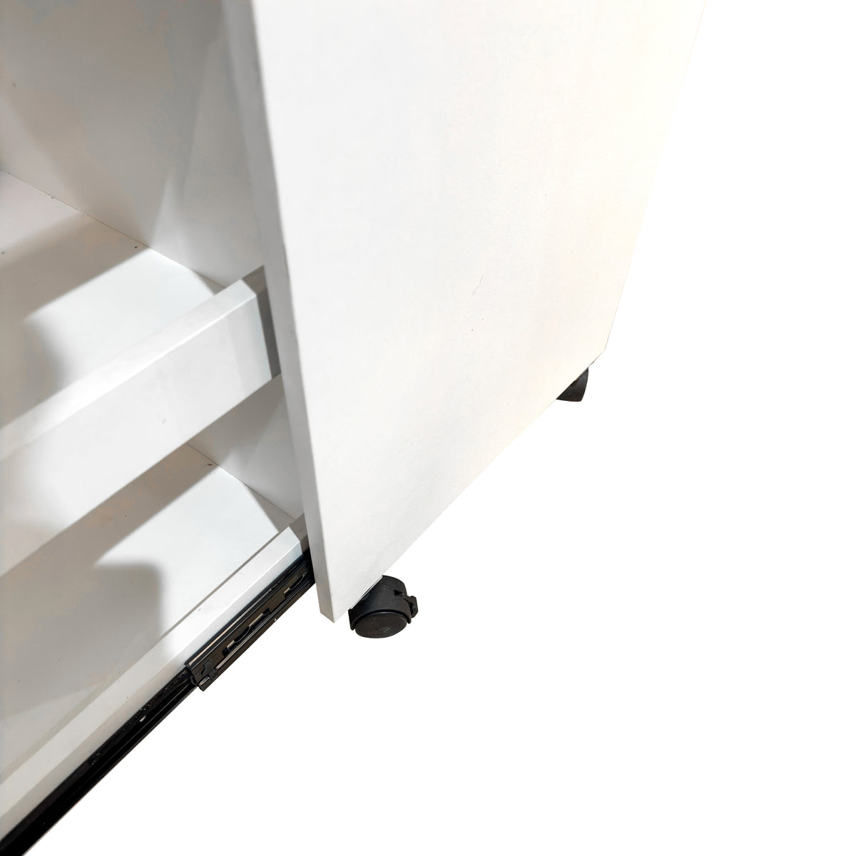 White Rolling Pantry Cabinet with Pull-Out Storage — view 4