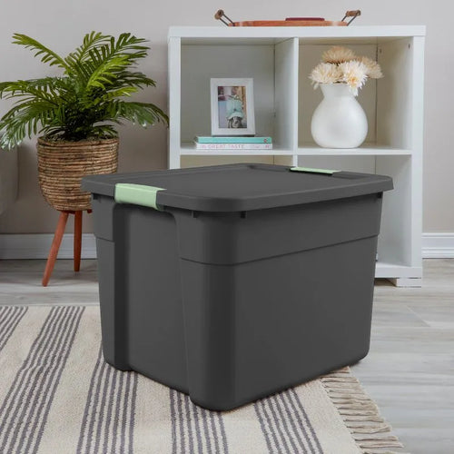 20-gallon storage tote with latching lid — gray