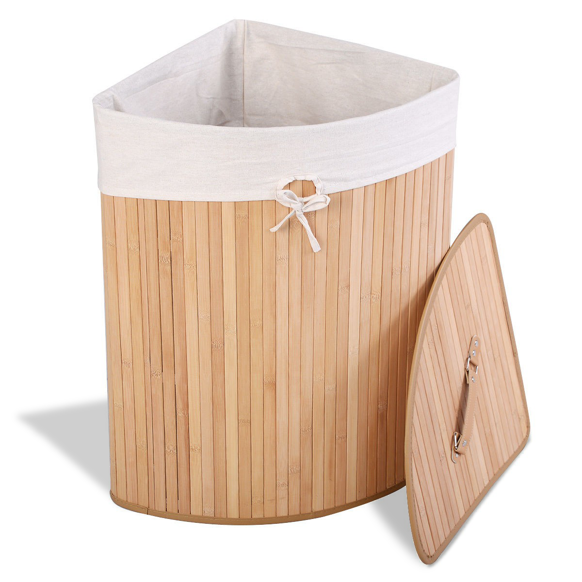 Corner Bamboo Laundry Hamper with Removable Liner