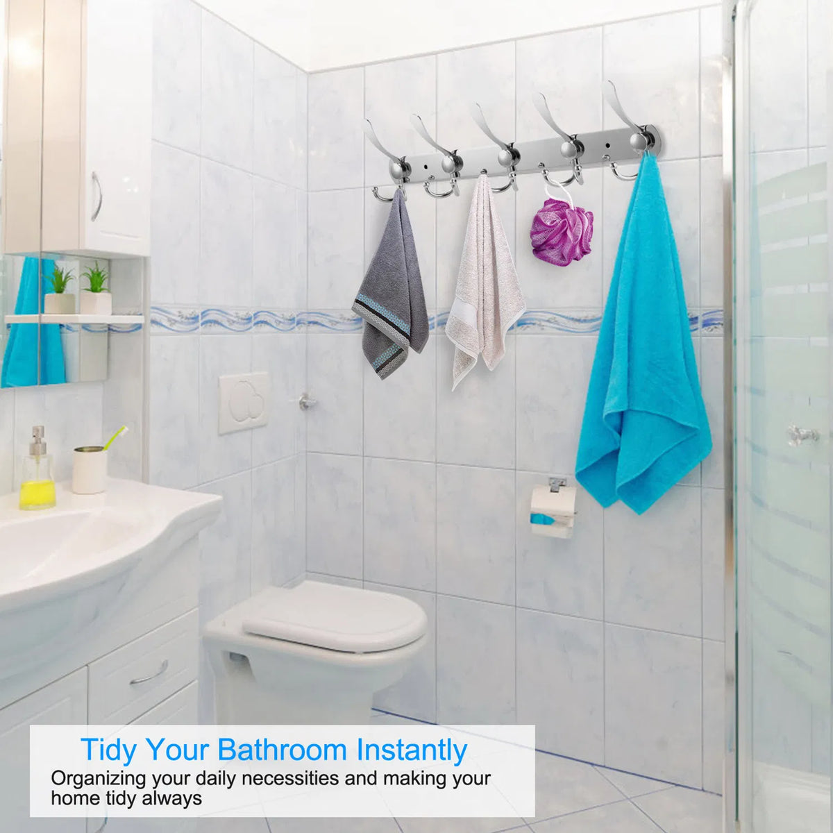 15-Hook Stainless Steel Wall Rack
