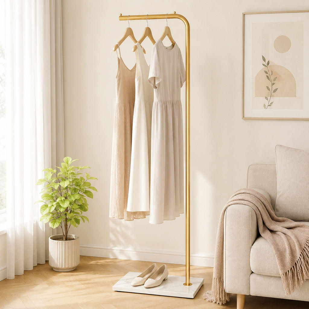 Gold-Tone Slim Garment Stand with White Base — view 6