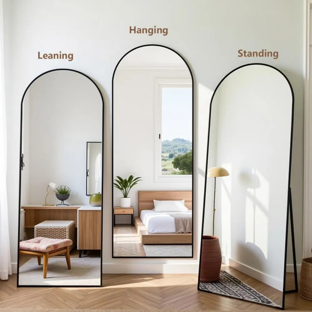 Black Arched Full-Length Floor Mirror, 64 × 21 Inches — view 2