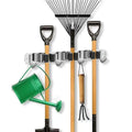 Wall-Mounted Broom Holder with 3 Grips and 4 Hooks