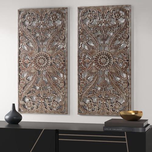 Carved Botanical Wall Panels, Set of 2 — view 4