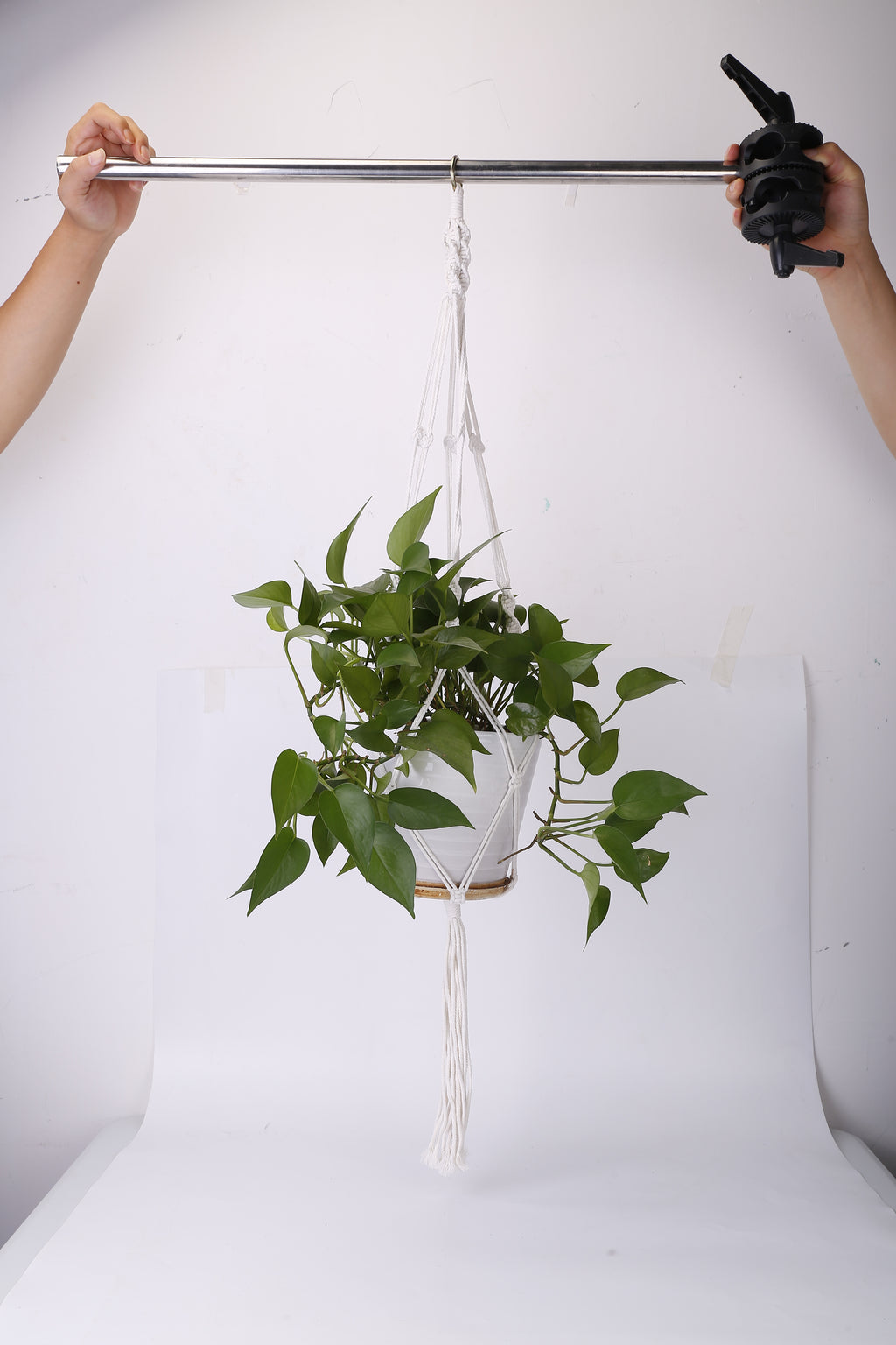 White Macrame Plant Hangers, Set of Two — view 8