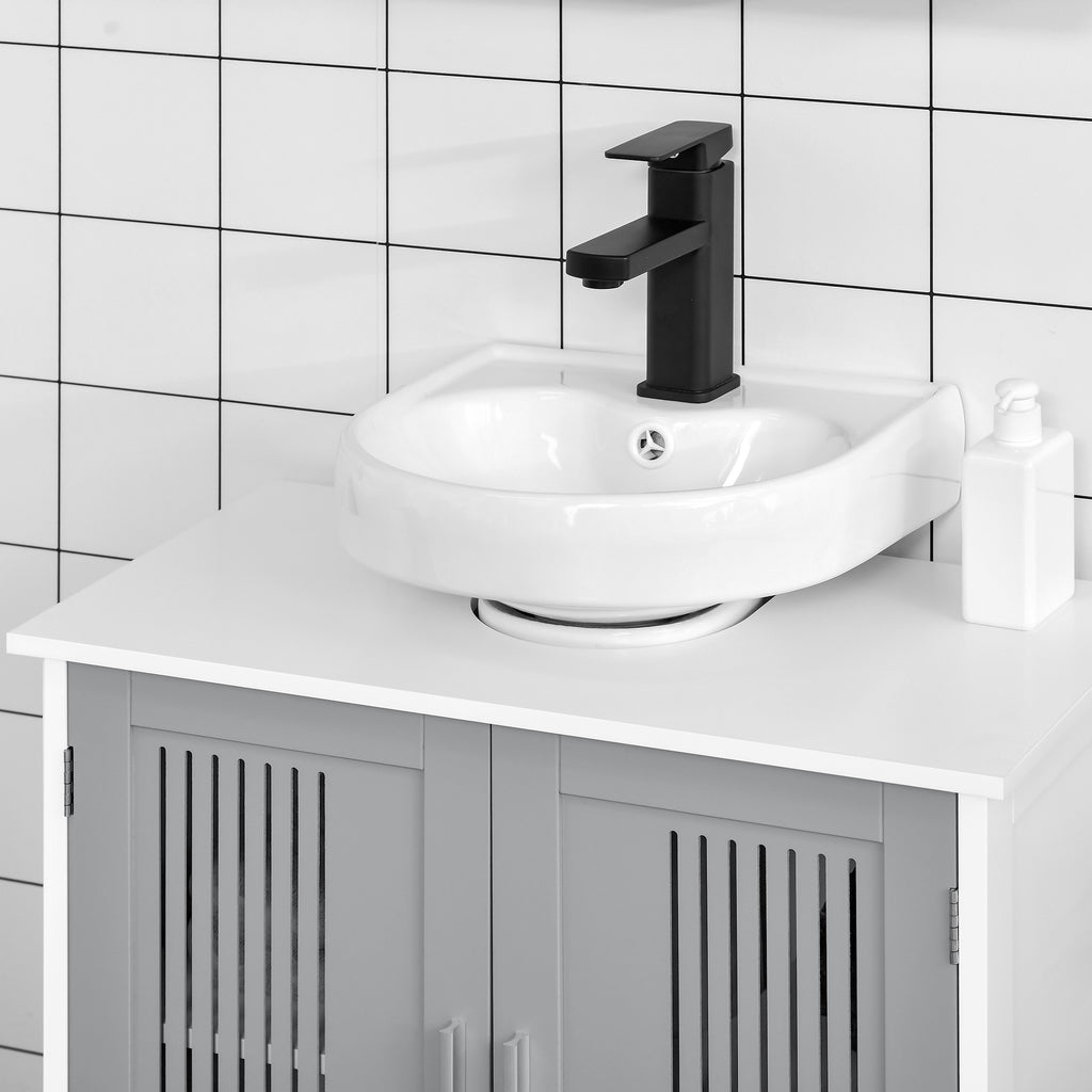 Gray and White Pedestal Sink Storage Cabinet — view 6
