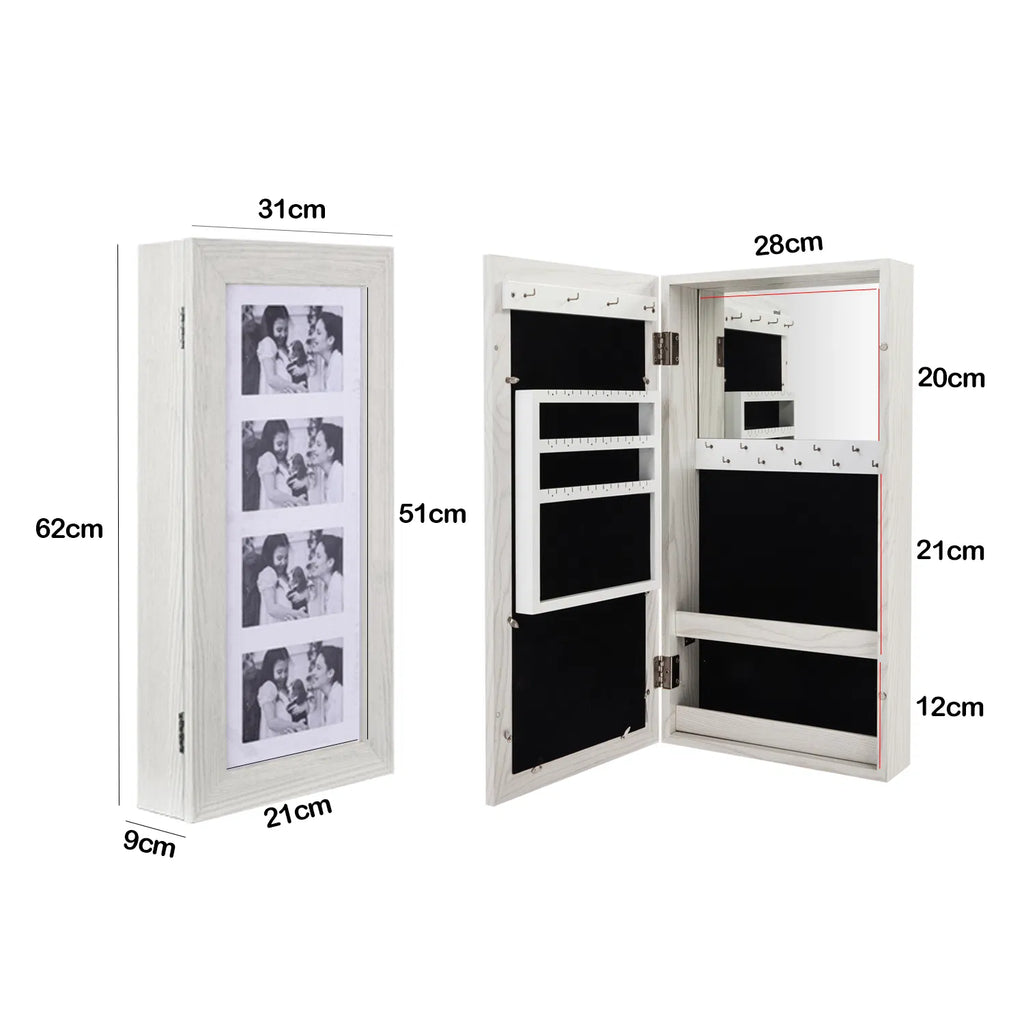 White Mirrored Jewelry Cabinet — Wall or Door Mount — view 6