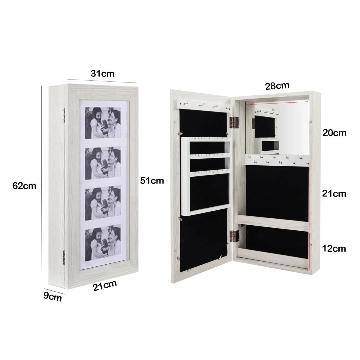 White Mirrored Jewelry Cabinet — Wall or Door Mount — view 6