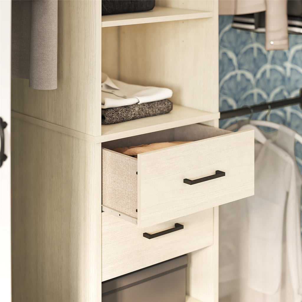 Ivory Closet Tower with Drawers and Adjustable Hanging Rods — view 7