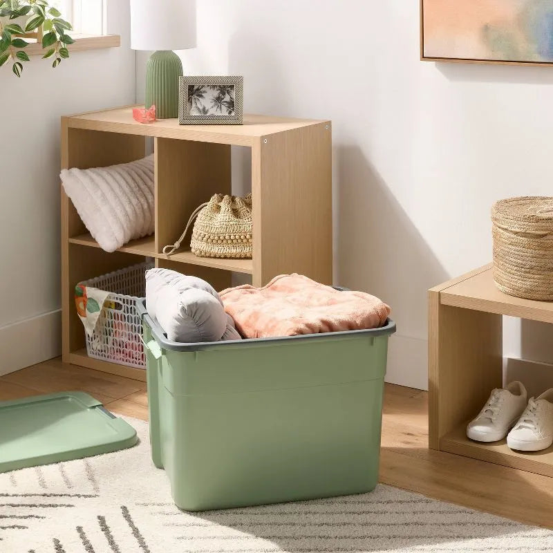 20-gallon storage tote with latching lid — green