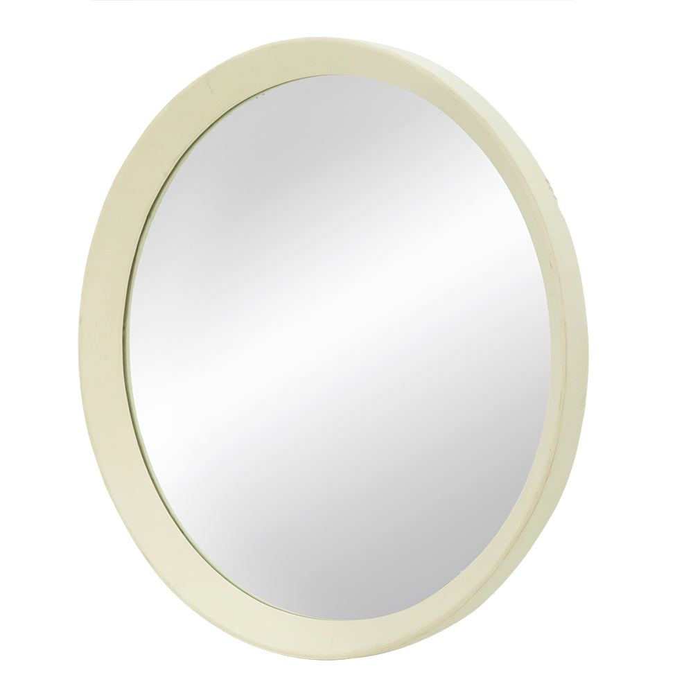 Cream Mango-Wood Round Wall Mirror — view 2