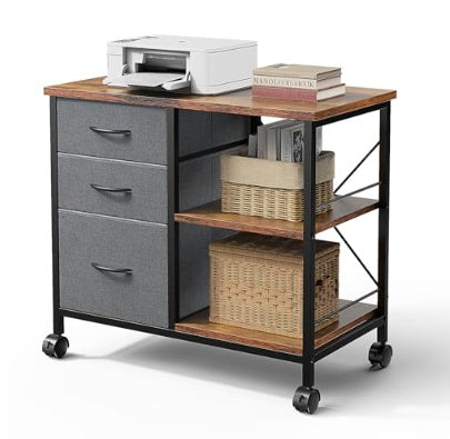 Rolling Printer Stand with Three Fabric Drawers — view 1