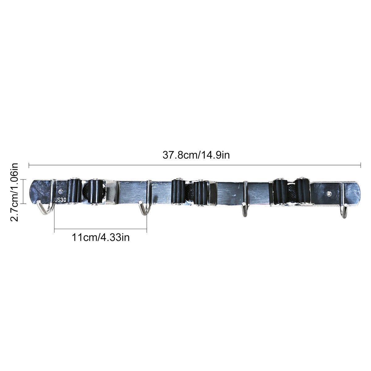 Wall-Mounted Broom Holder with 3 Grips and 4 Hooks