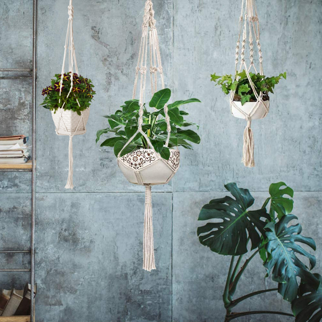 White Macrame Plant Hangers, Set of Two — view 10