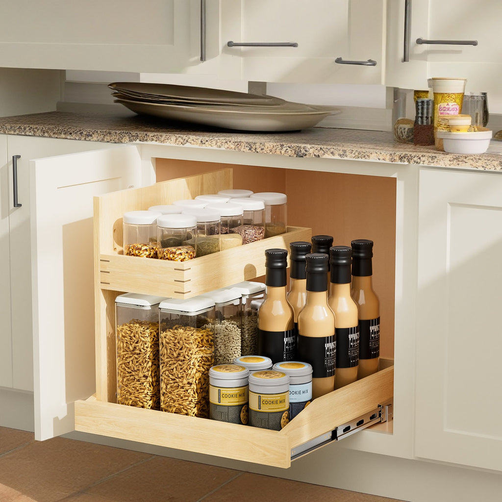Wood Two-Tier Under-Sink Pull-Out, Left Upper Basket — view 1