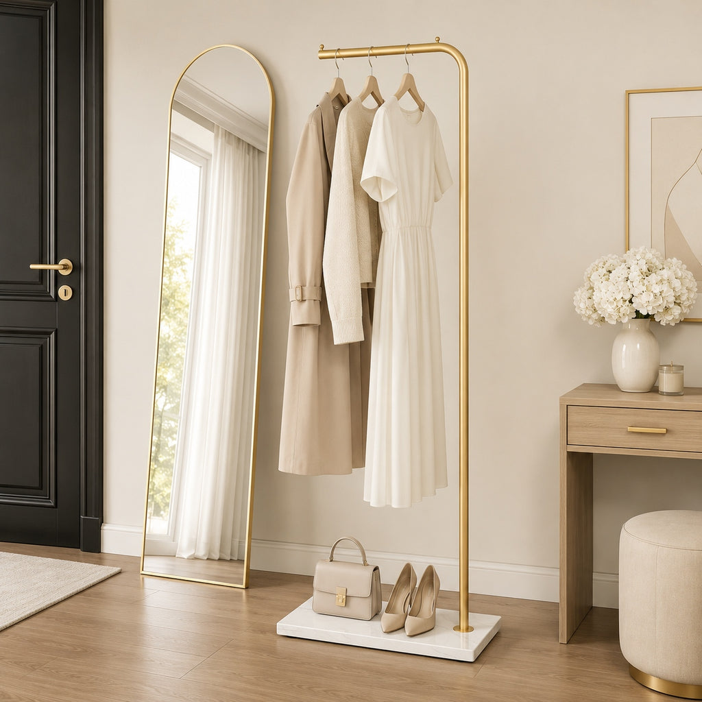 Gold-Tone Slim Garment Stand with White Base — view 4
