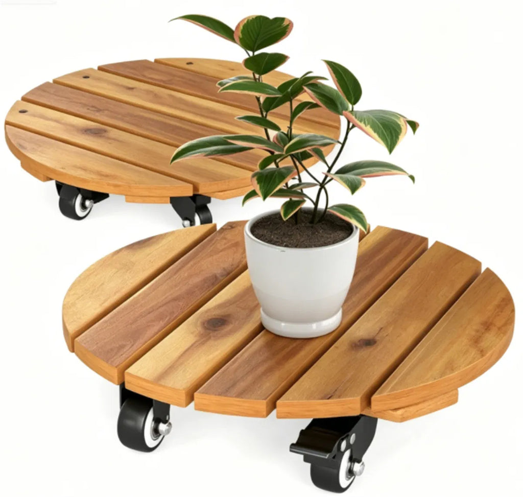 Natural Acacia Rolling Plant Caddies — Set of 2 — view 3