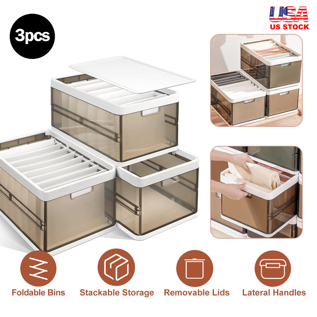 Smoky Brown Foldable Storage Bins — Set of 3 — view 1