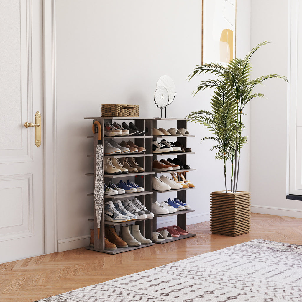 Rustic Gray Seven-Level Shoe Tower with Hooks — view 5