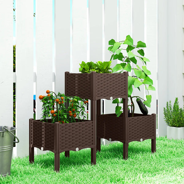 Brown Rattan-Look Raised Planter Trio — view 5