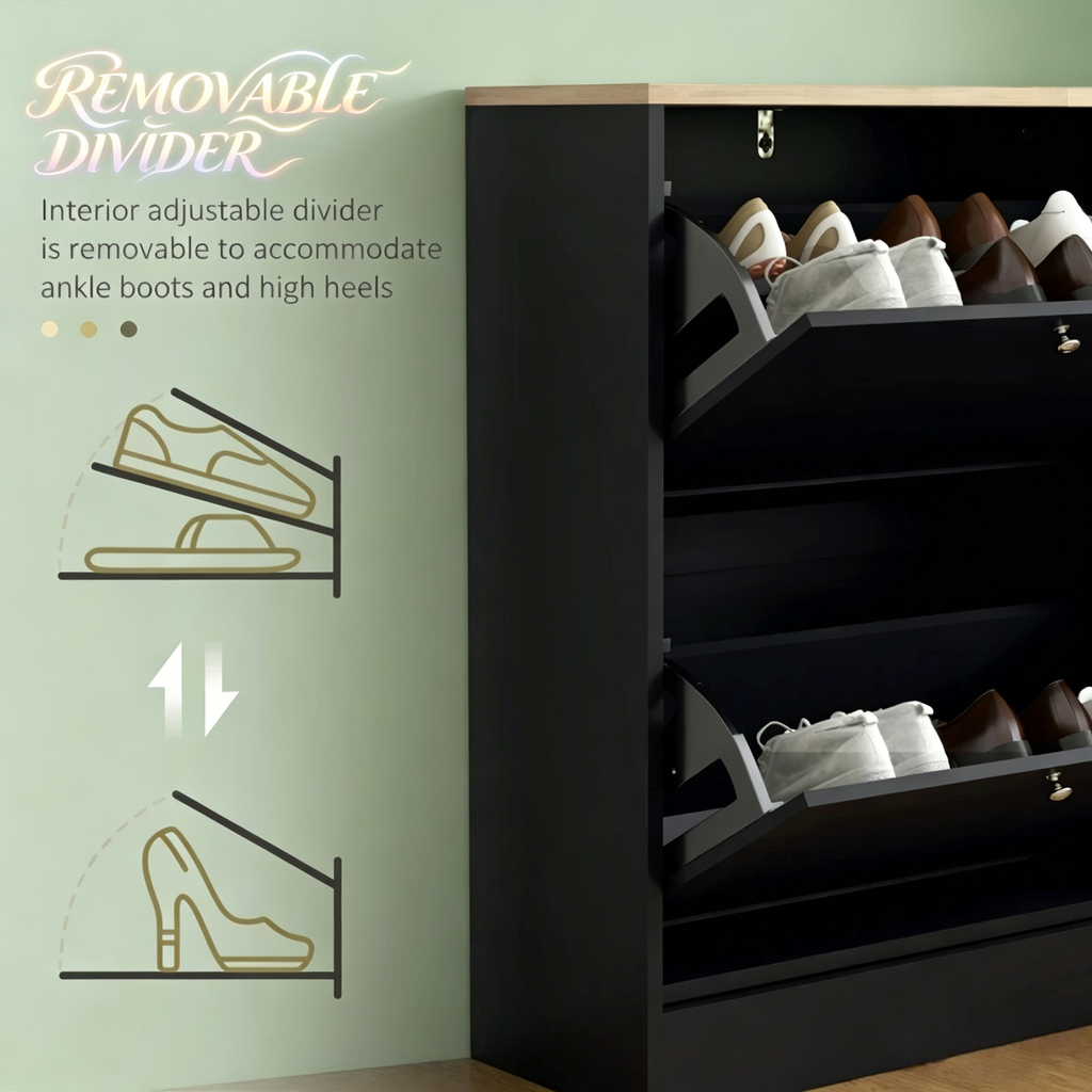 Black and Oak-Look Slim Two-Drawer Shoe Cabinet — view 6