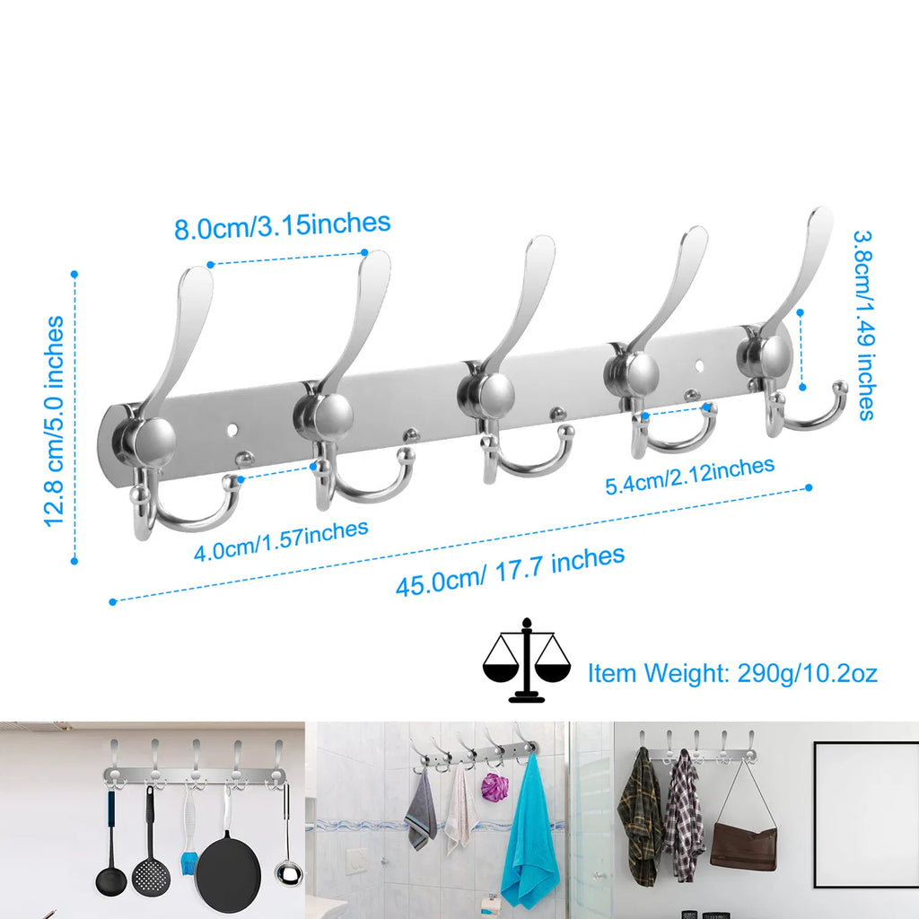 15-Hook Stainless Steel Wall Rack