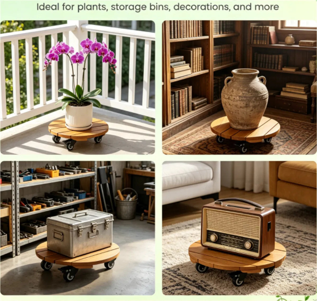 Natural Acacia Rolling Plant Caddies — Set of 2 — view 8