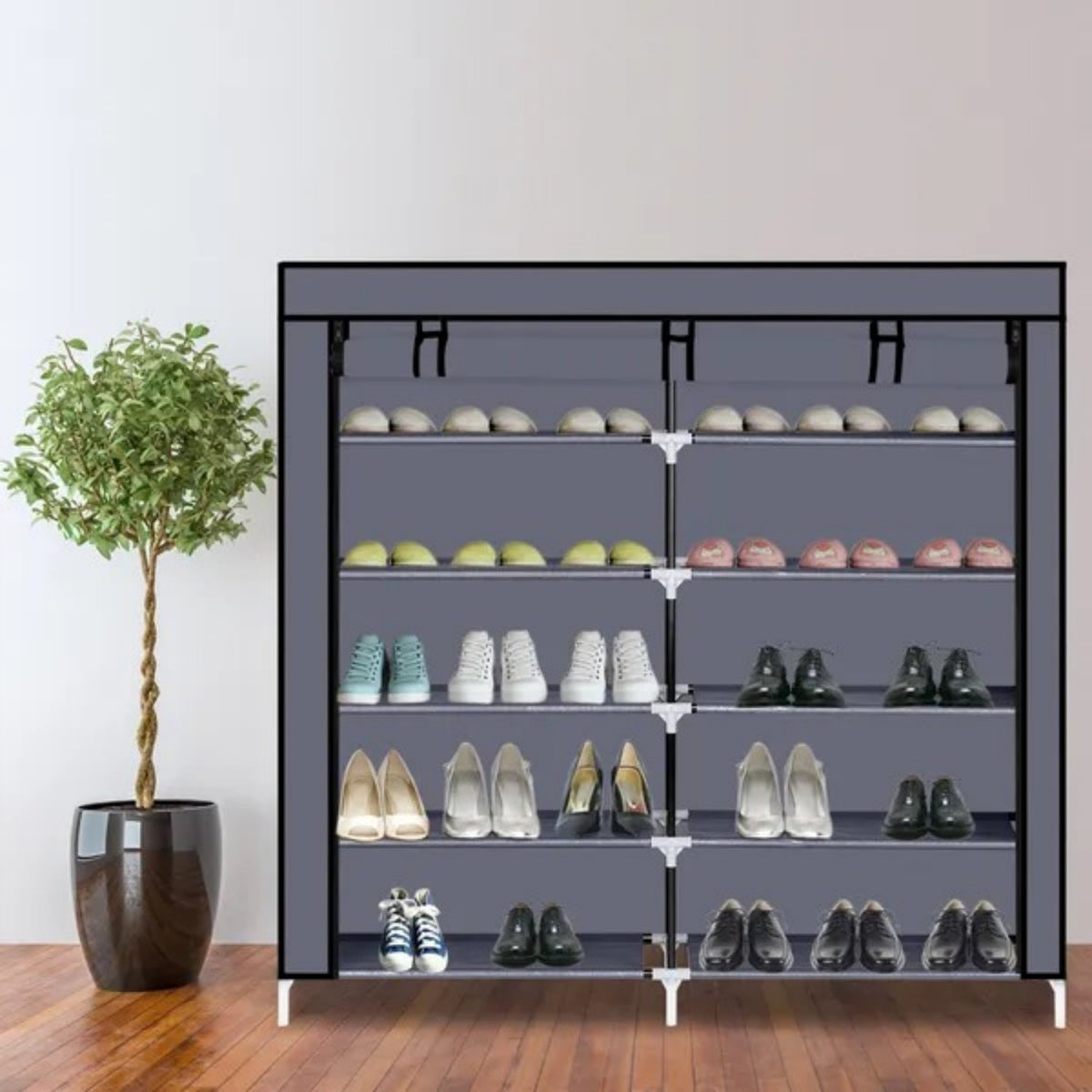 Gray Seven-Tier Covered Shoe Organizer — view 1