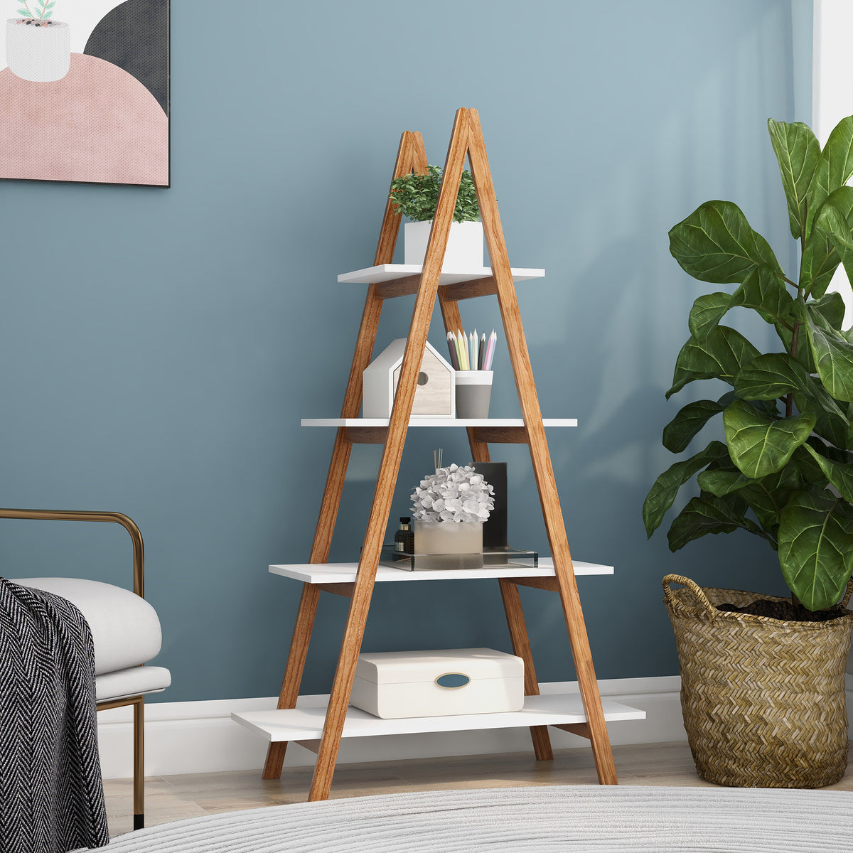 White A-Frame Ladder Display Bookshelf — view 2