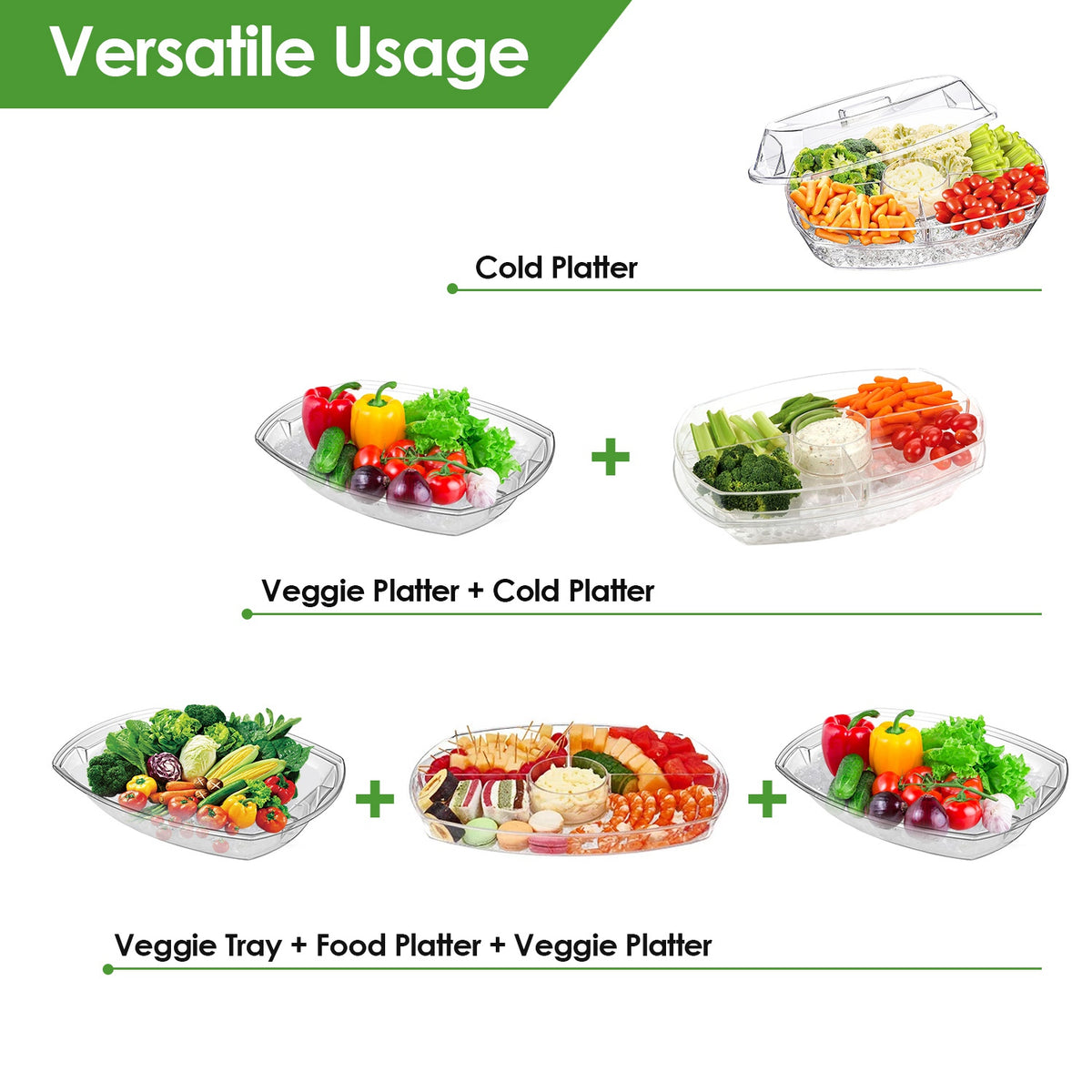 Four-Compartment Serving Tray with Ice Base and Lid — view 2