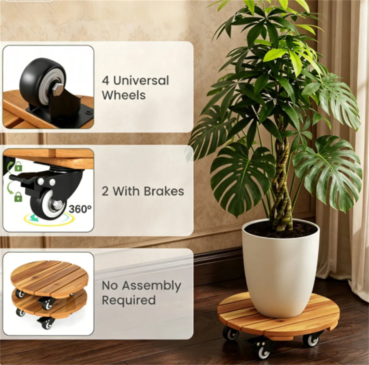 Natural Acacia Rolling Plant Caddies — Set of 2 — view 4