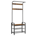 Rustic Brown Hall Tree with Shoe Bench and Nine Hooks — view 1