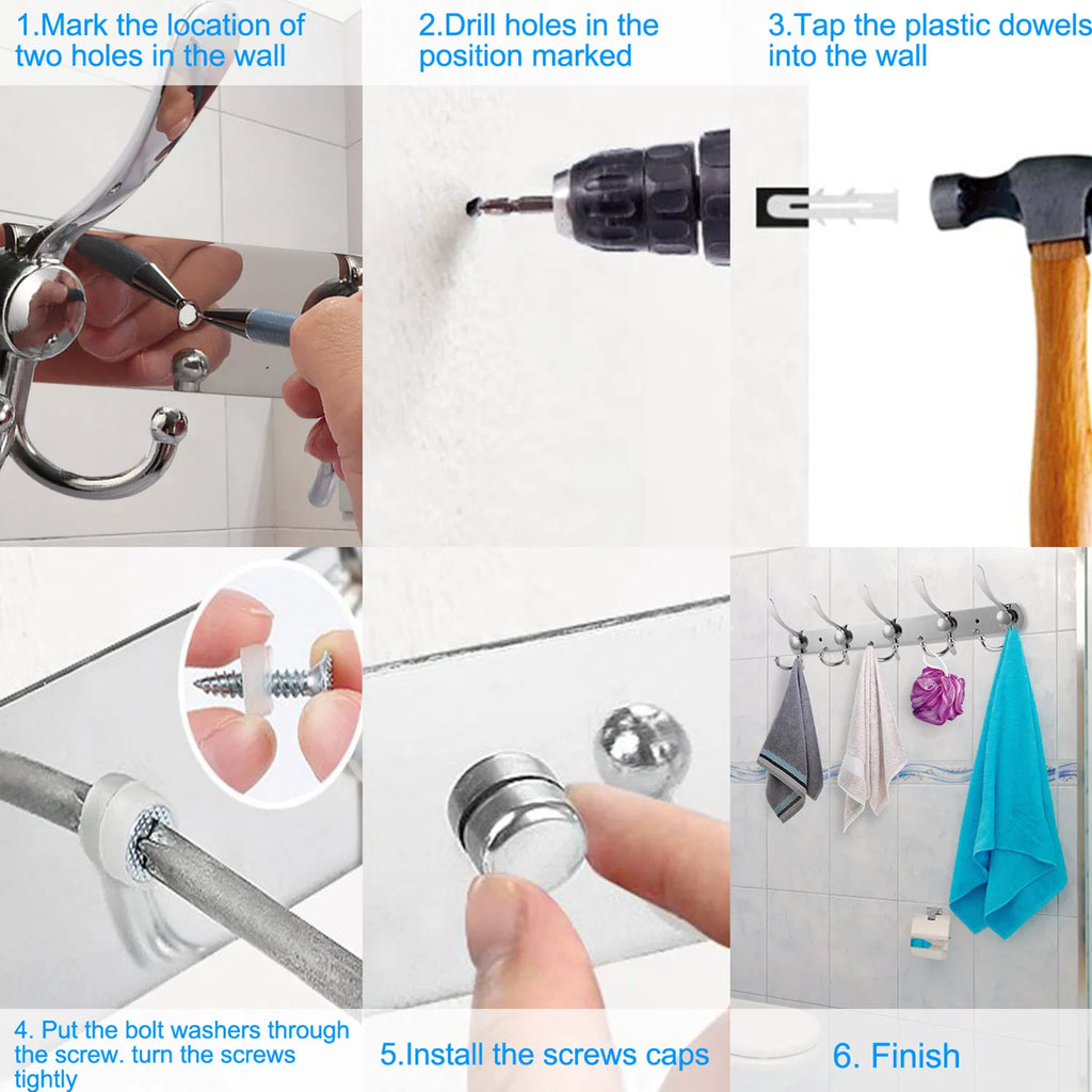 15-Hook Stainless Steel Wall Rack