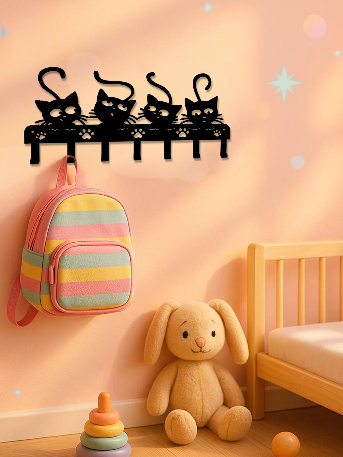 Black Cat Silhouette Seven-Hook Key Rack — view 2