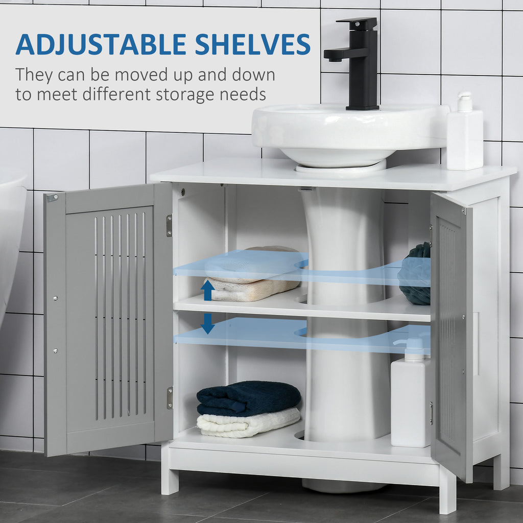 Gray and White Pedestal Sink Storage Cabinet — view 7