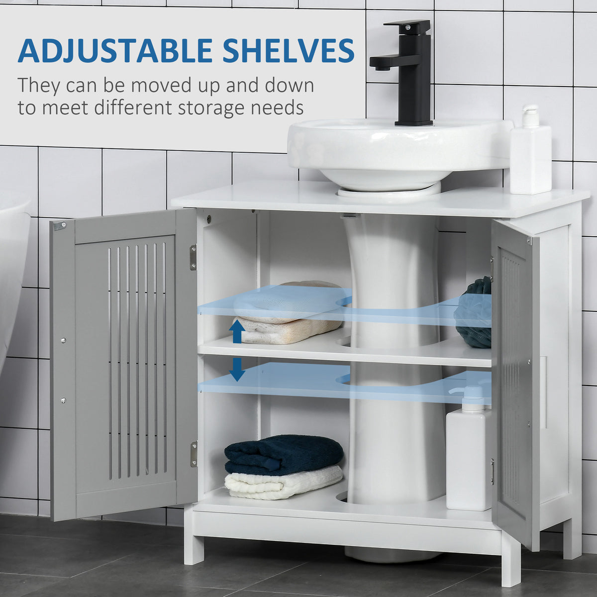 Gray and White Pedestal Sink Storage Cabinet — view 7