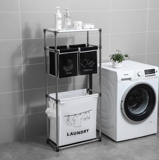 3-Bag Laundry Sorter with Shelf and Hooks