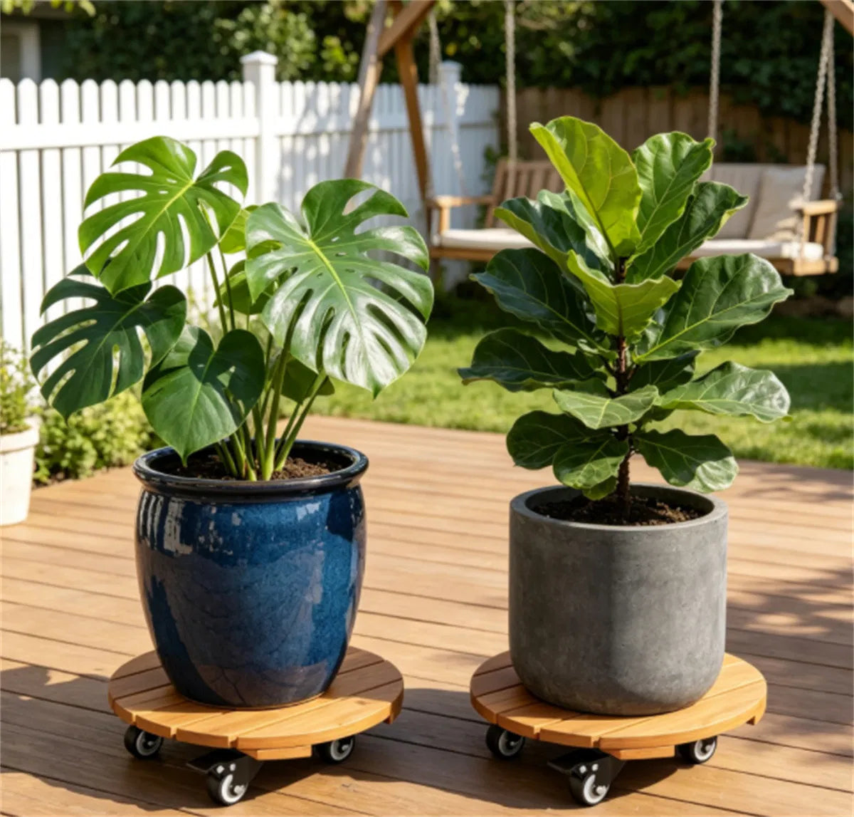 Natural Acacia Rolling Plant Caddies — Set of 2 — view 1