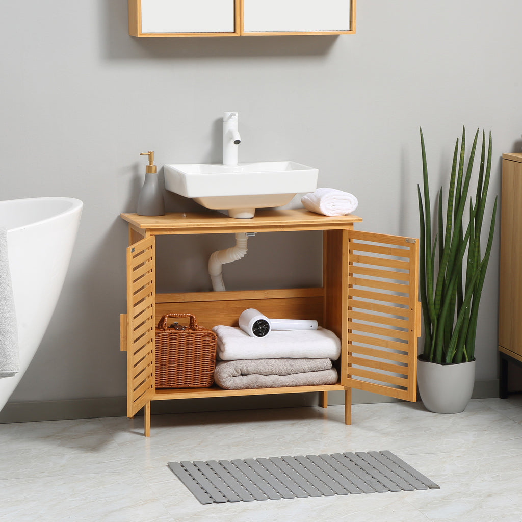 Natural Bamboo Under-Sink Cabinet with Slatted Doors — view 2