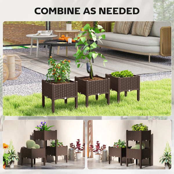 Brown Rattan-Look Raised Planter Trio — view 4