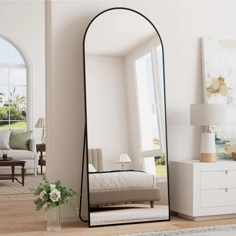 Black Arched Full-Length Floor Mirror, 64 × 21 Inches — view 1