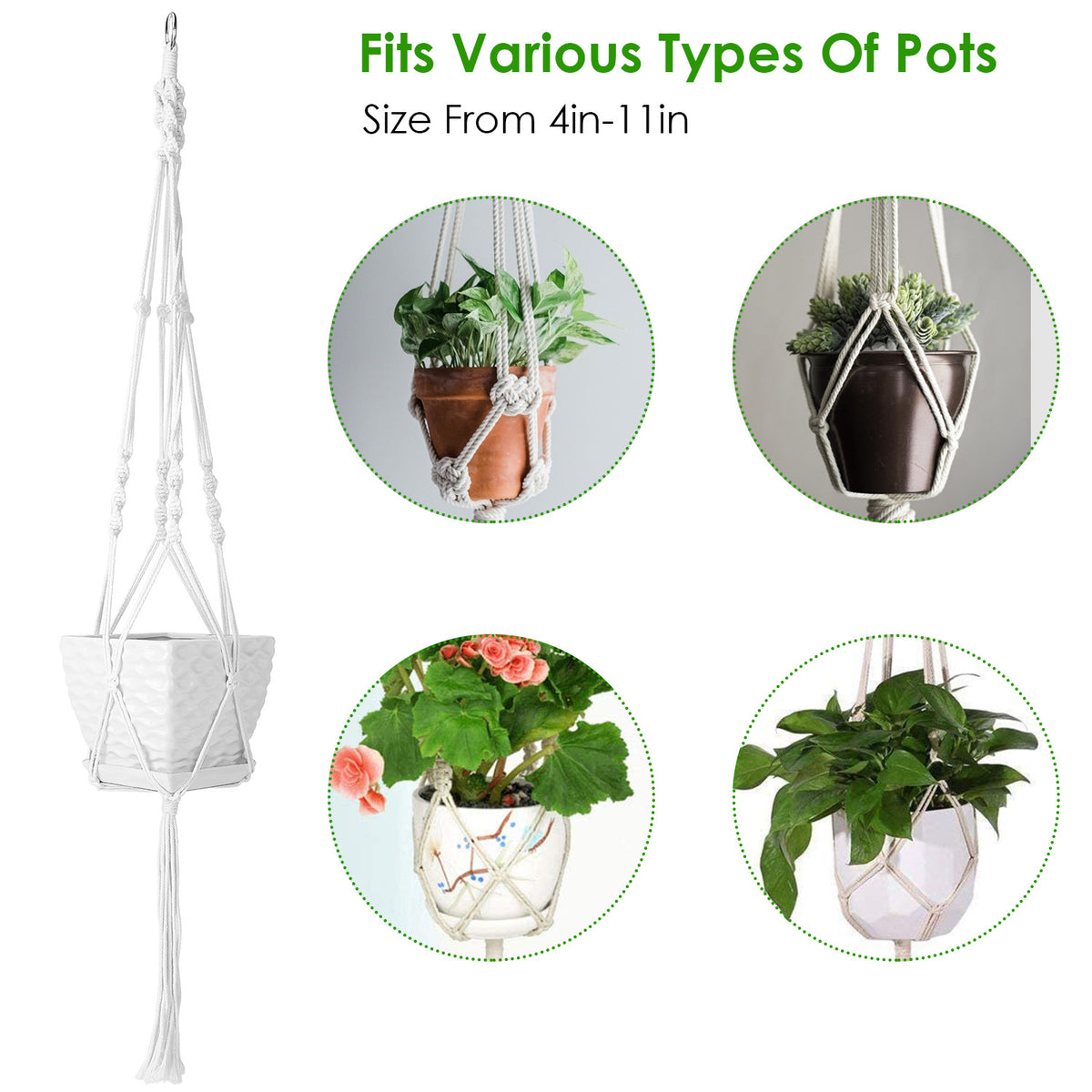 White Macrame Plant Hangers, Set of Two — view 2